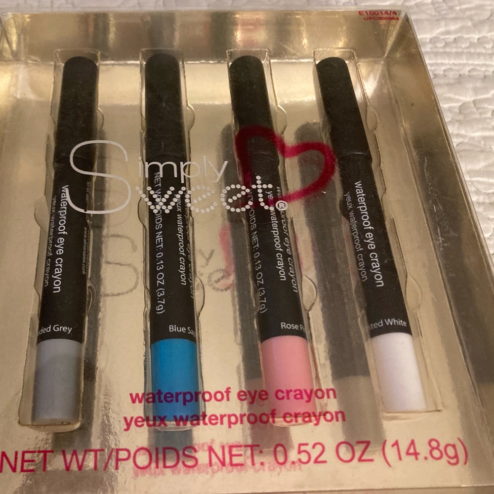 New in Box Simply Sweet Waterproof Eye Crayon Four Shades Grey/Blue/Rose/White